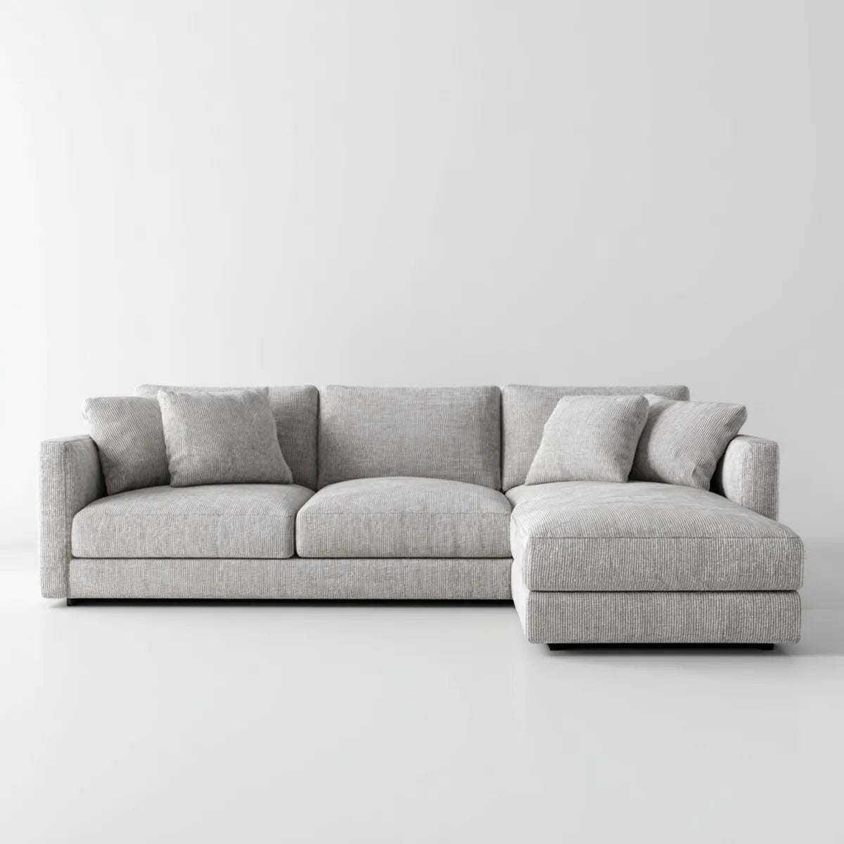 Sofa, Kanapa narożna 3 jasnoszare miejsca z krzesełkiem w prawej 280 x 165 x 85 cm w kształcie poliestru L