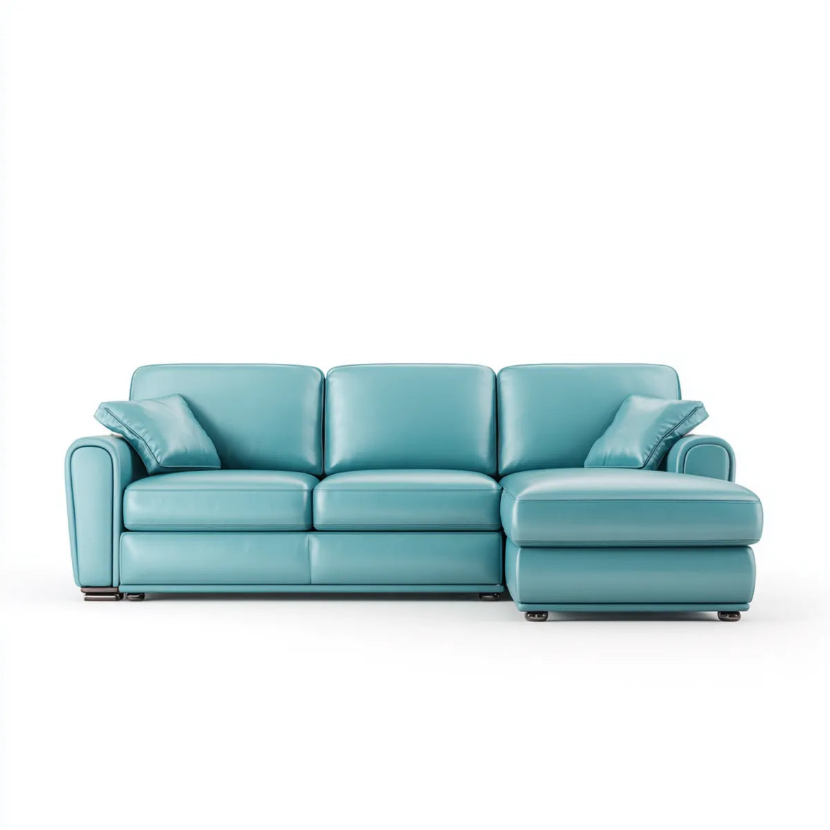 Sofa, Kanapa narożna 3 fotele z szezlongiem aquamaryna syntetyczna skóra PU 270 x 160 x 88 cm L
