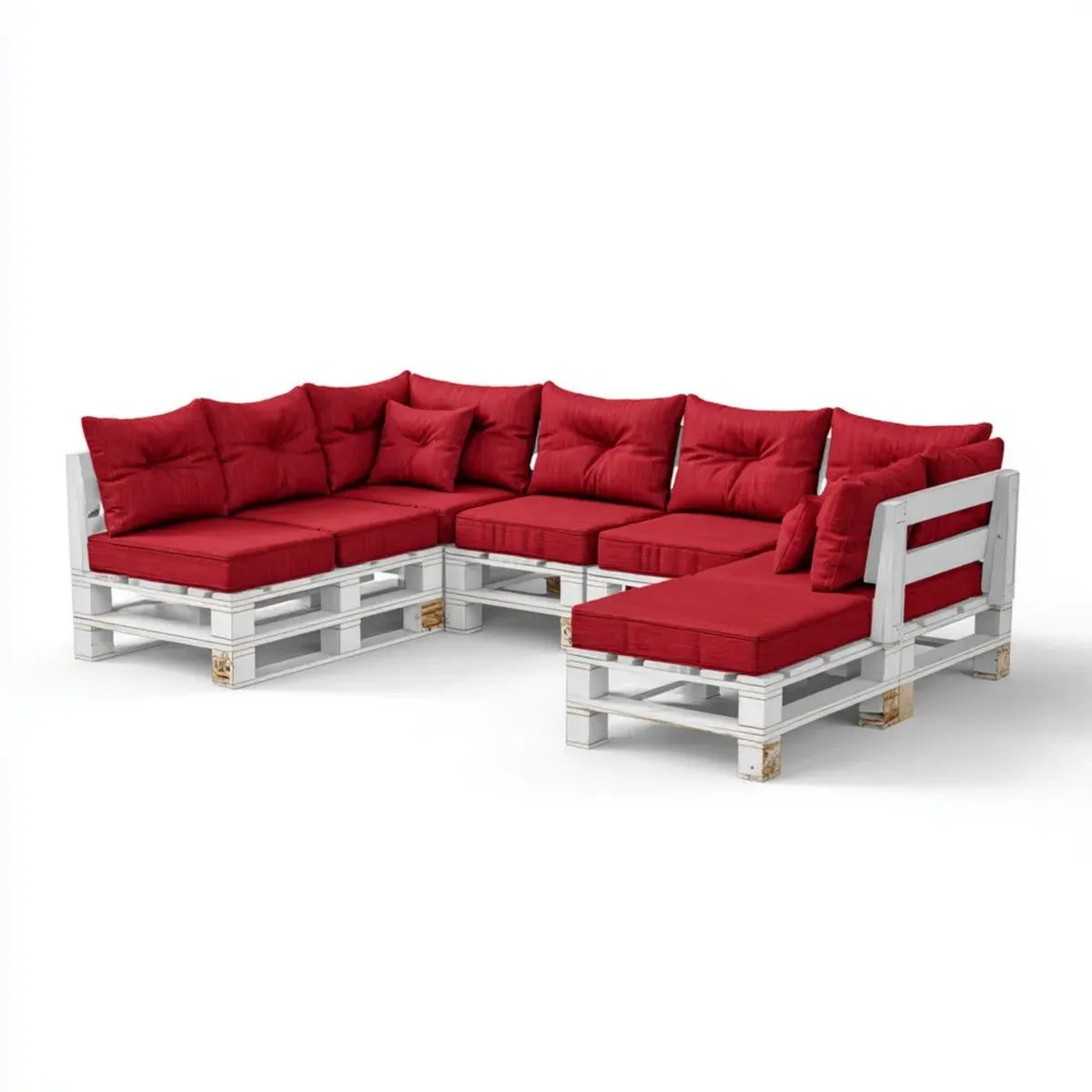 Sofa ogrodowa, Kącik modułowa sofa ogrodowa 5 sztuk czerwony i biały 280 x 210 x 80 cm w litej sosnie i drewna poliestrowego