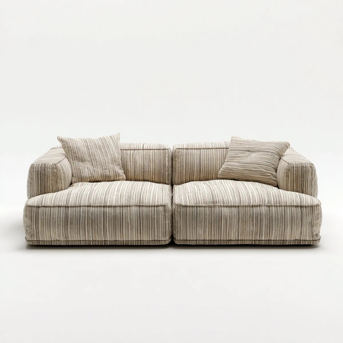 Sofa, Dwufotelikowa sofa beżowa i brązowa 200 x 100 x 75 cm w aksamicie z prostokątnym poliestrowym żebrem