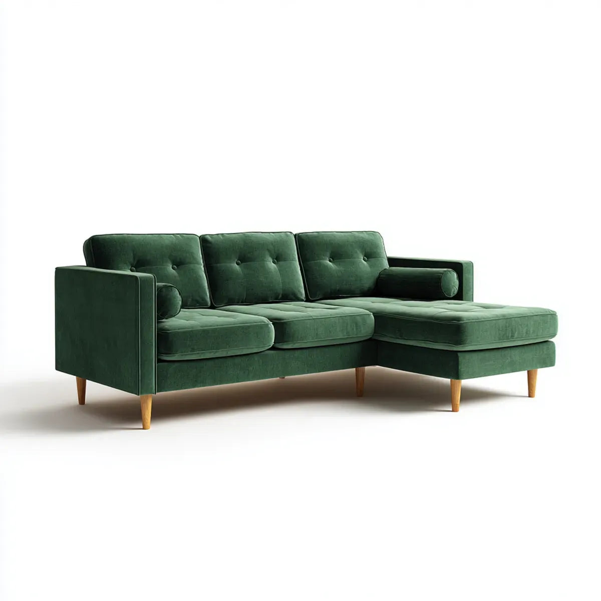 Sofa, Kącik sofa z szezlongiem zielony aksamit poliestrowy aksamit 230 x 150 x 85 cm