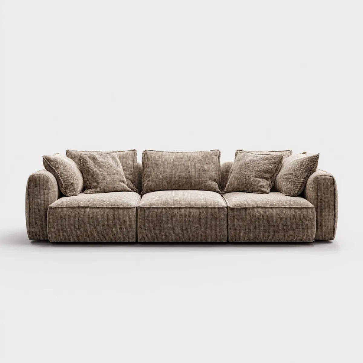 Sofa 3 miejsca beżowy golf 240 x 100 x 85 cm w aksamicie z prostokątnym poliestrowym żebrem