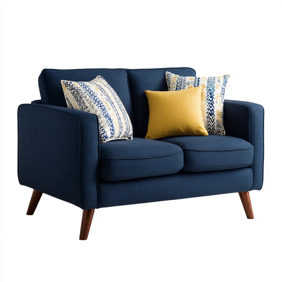 Sofa 2 poliestrowe niebieskie fotele z litymi nogami z drewna 150 x 85 x 88 cm