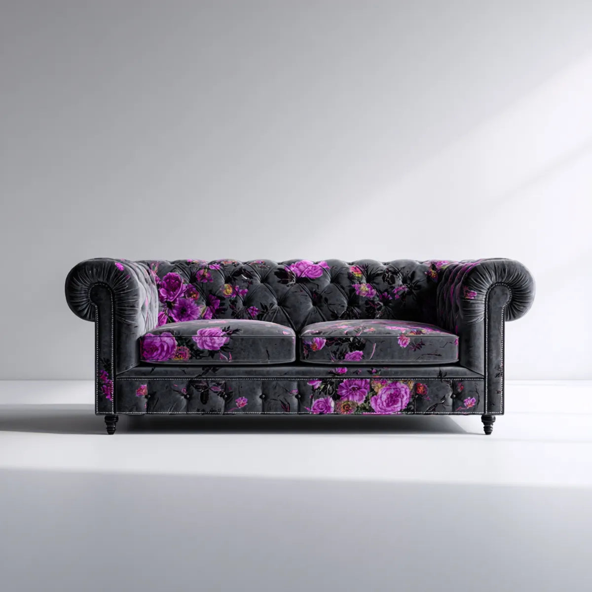 Sofa, Chesterfield Sofa 2 Czarne fotele w prostokątnym poliestrze Velvet 180 x 90 x 75 cm