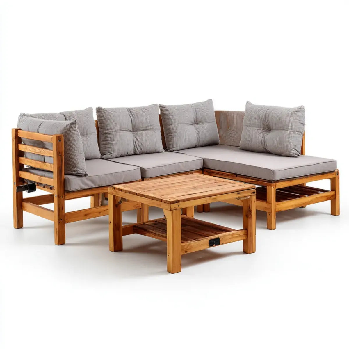 Sofa ogrodowa, Zestaw mebli ogrodowych z brązowym i szarym akacją litego drewna 190 x 190 x 70 cm z kwadratowym stołem