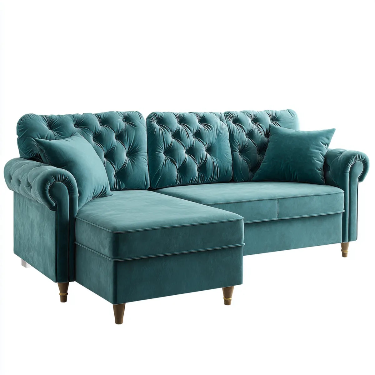 Sofa, Kanapa narożna z rekamierem naftowym 220 x 150 x 85 cm aksamitu z poliestrowego kształtu L