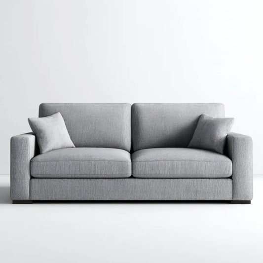Sofa, Szara sofa poliestrowa z prostokątną konstrukcją z litego drewna 170 x 90 x 85 cm