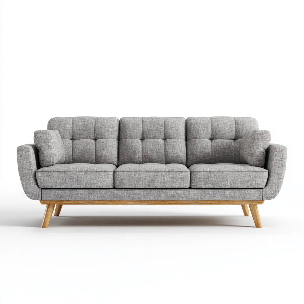 Sofa, 3 fotele szara sofa poliestrowa z nogami w kolorze litym, prostokątna 210 x 90 x 85 cm