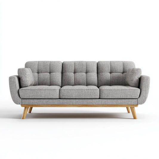 Sofa, 3 fotele szara sofa poliestrowa z nogami w kolorze litym, prostokątna 210 x 90 x 85 cm