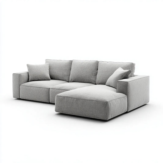 Sofa, Kanapa narożna 3 jasnoszare miejsca z prawym półwyspem 280 x 170 x 85 cm w kształcie poliestru L