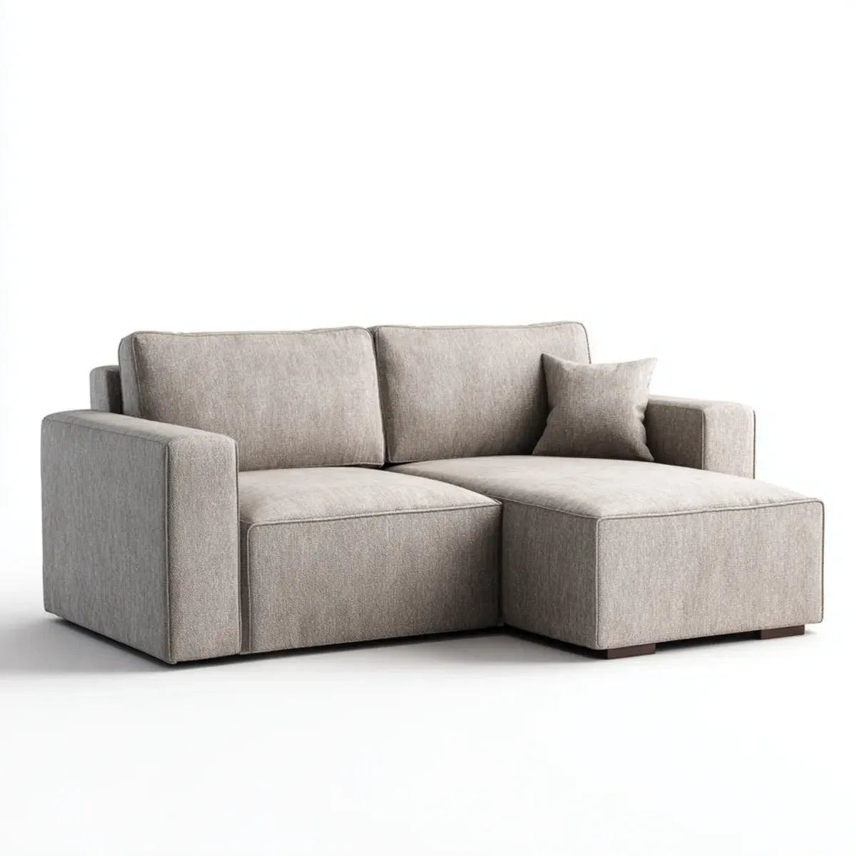 Sofa, Kanapa narożna 3 beżowe poliestrowe fotele z krzesełkiem z prawej strony 220 x 150 x 85 cm