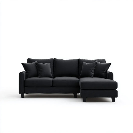 Sofa, Kanapa narożna 3 czarne siedzenia z krzesełkiem z prawej strony 260 x 160 x 85 cm w kształcie poliestru L