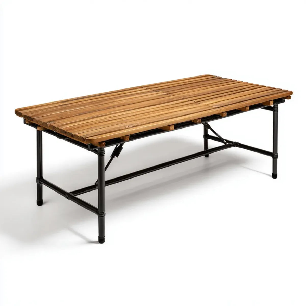 Stół do jadalni, Składany brązowy i czarny stół do jadalni 120 x 60 x 45 cm w bambusie i prostokątnej stali