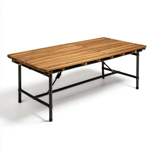 Stół do jadalni, Składany brązowy i czarny stół do jadalni 120 x 60 x 45 cm w bambusie i prostokątnej stali