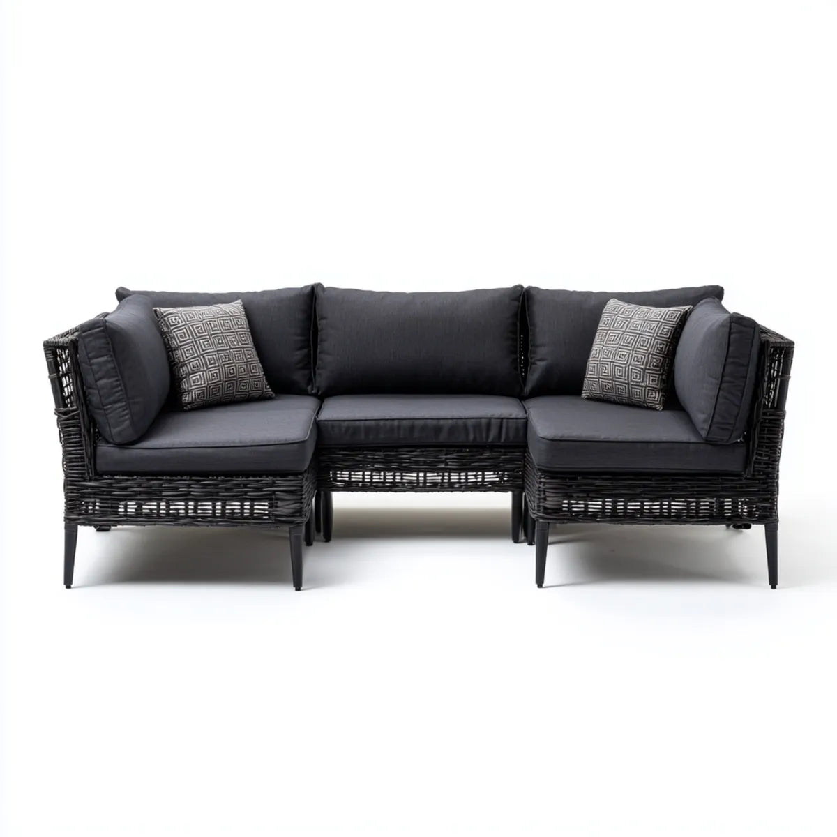 Sofa ogrodowa, Zestaw modułowej sofy ogrodowej 3 fotele czarne w rattanie PE 240 x 80 x 75 cm