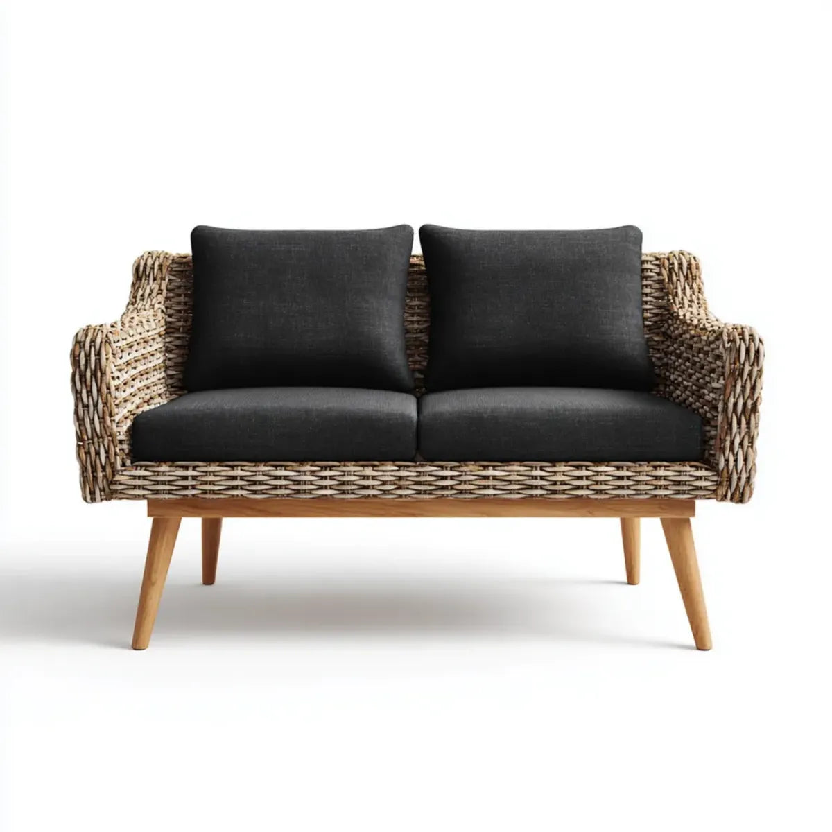 Sofa ogrodowa, Tapczan ogrodowy 2 siedzenia czarne i naturalne 120 x 70 x 75 cm w wodzie i litym drewnie
