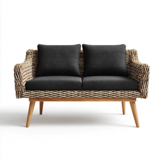 Sofa ogrodowa, Tapczan ogrodowy 2 siedzenia czarne i naturalne 120 x 70 x 75 cm w wodzie i litym drewnie