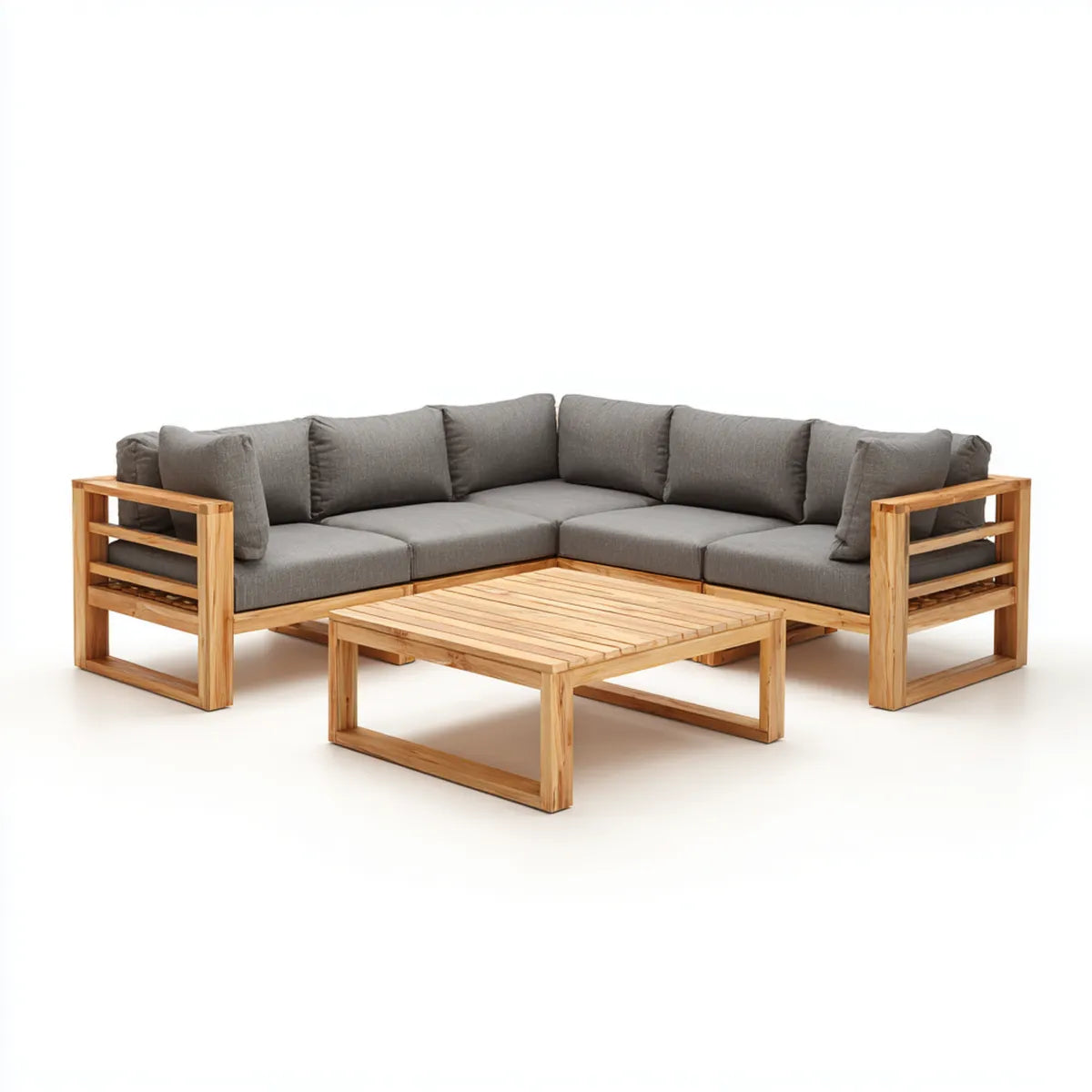 Sofa ogrodowa, Zestaw narożnik ogrodowy sofa 3 kawałki naturalne szary w akacji litego drewna z tabeli 225 x 225 x 70 cm