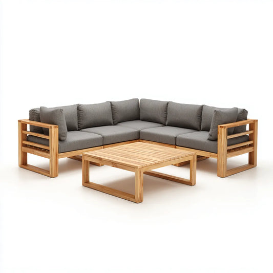 Sofa ogrodowa, Zestaw narożnik ogrodowy sofa 3 kawałki naturalne szary w akacji litego drewna z tabeli 225 x 225 x 70 cm