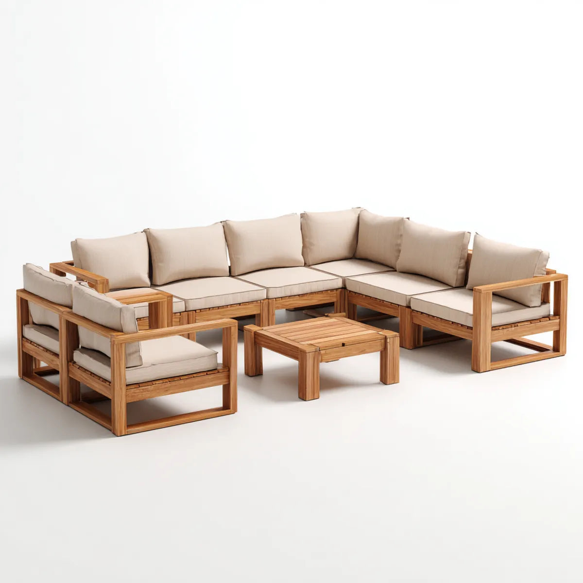 Sofa ogrodowa, Ustaw narożnik ogrodowy 7 sztuk beżu w litym drewnie akacyjnym 300 x 225 x 65 cm