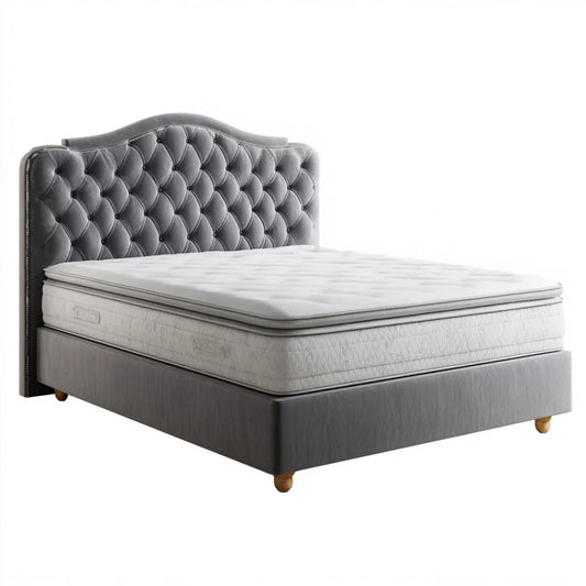 Łóżko dwuosobowe, Box Spring łóżko podwójne szare 180 x 200 cm PU sztuczna skóra prostokątna z materacem