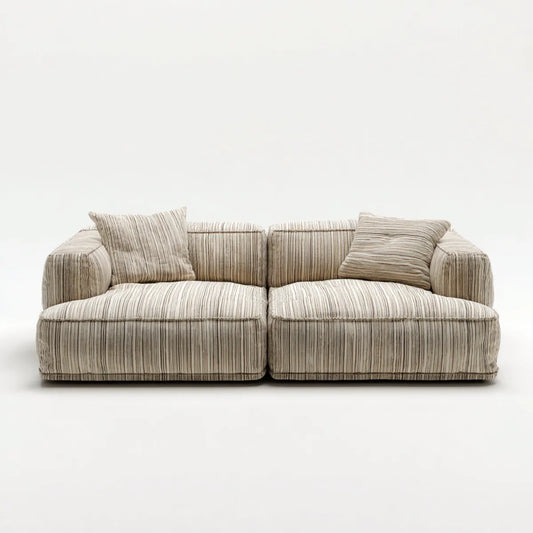 Sofa, Dwufotelikowa sofa beżowa i brązowa 200 x 100 x 75 cm w aksamicie z prostokątnym poliestrowym żebrem