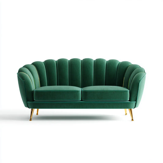 Sofa 2 szmaragdowa, zielona, poliestrowa, aksamitna sofa z zakrzywioną tylną sofą 160 x 85 x 84 cm