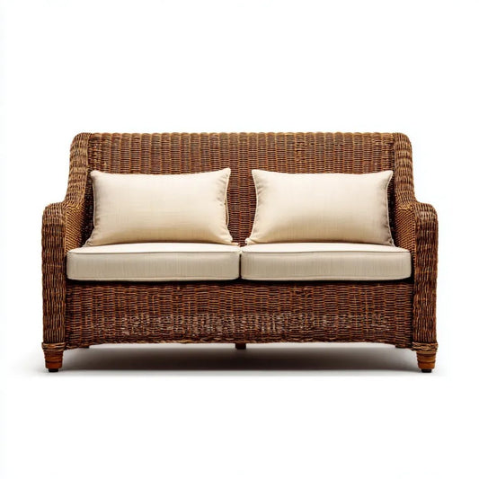 Sofa ogrodowa, Ogród Taras 2 fotele w Beżowym rattanie z beżowymi poduszkami, 140 x 75 x 85 cm