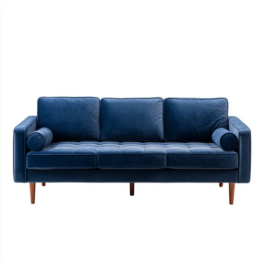 Sofa, 3-fotela ciemnoniebieski 210 x 88 x 86 cm poliester aksamitny prostokątna
