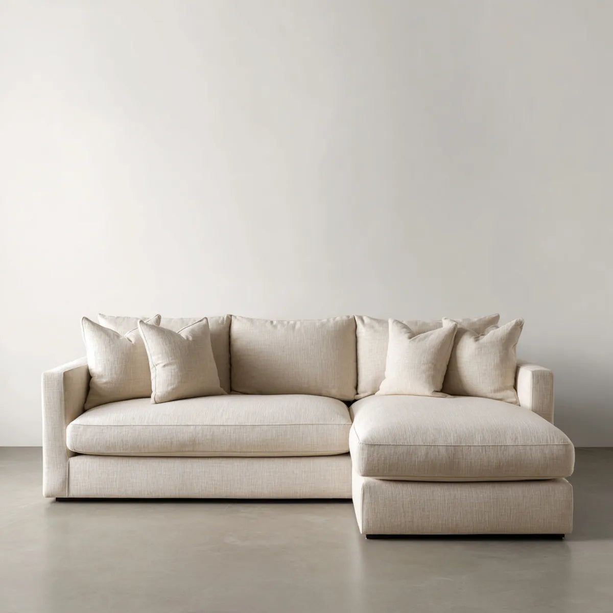 Sofa, Kanapa narożna z kremem szezlongiem 260 x 160 x 85 cm poliester kształt litery L