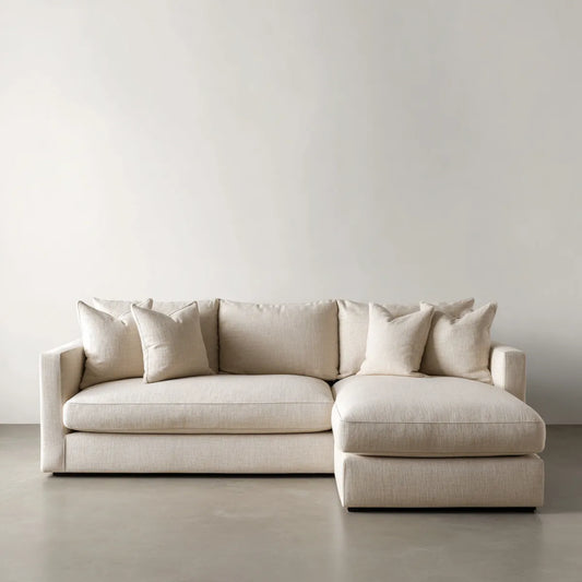Sofa, Kanapa narożna z kremem szezlongiem 260 x 160 x 85 cm poliester kształt litery L