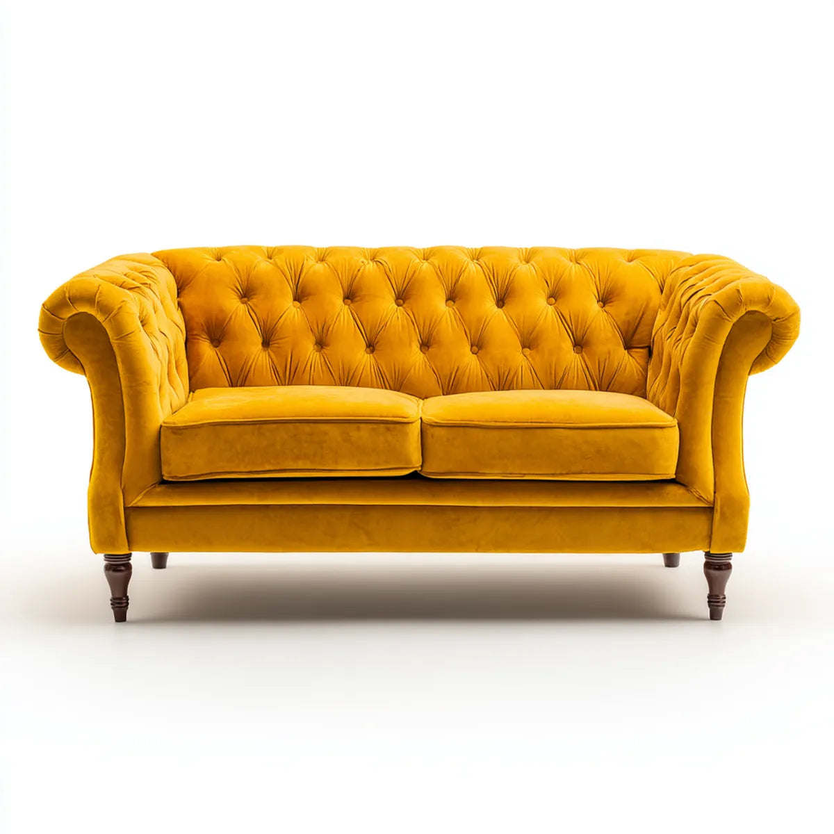 Sofa, 2-osobowa Chesterfield Sofa żółty musztarda 180 x 90 x 80 cm aksamit poliestrowy prostokątna