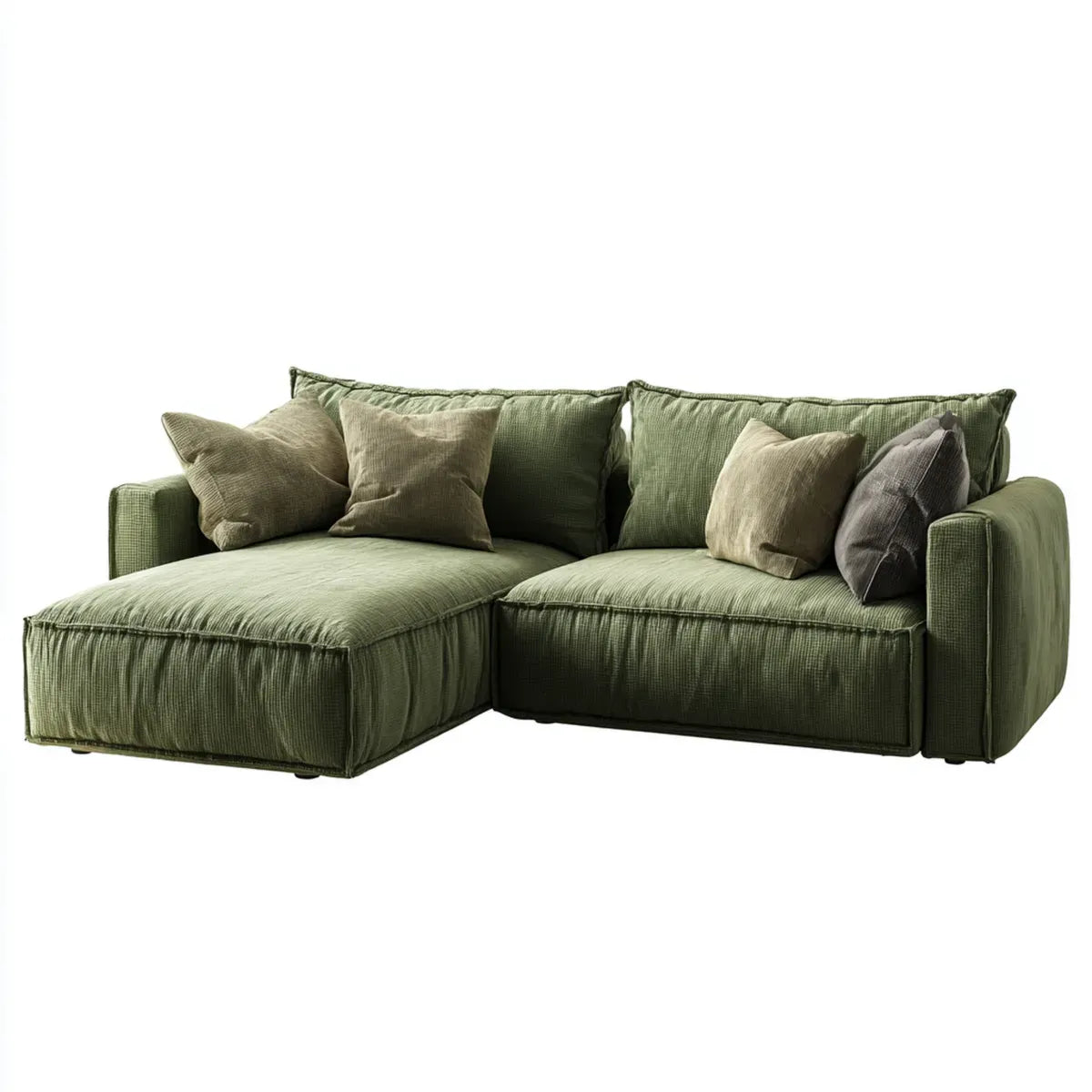 Sofa, Kanapa narożna z krzesełkiem zielonym 250 x 160 x 85 cm w poliestrowym żebrze
