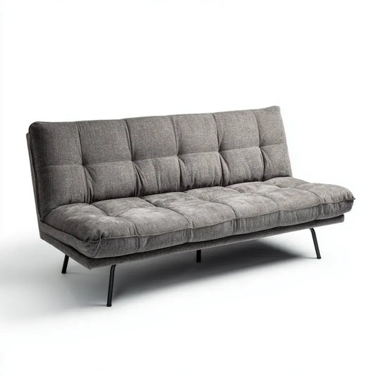 Sofa, 3 fotela szara, poliestrowa sofa o konstrukcji stalowej prostokątna kształt 180 x 90 x 85 cm