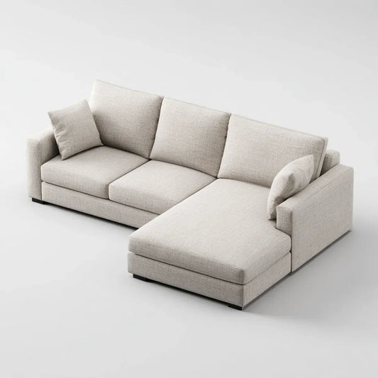 Sofa, Kanapa narożna 3 fotele z szewcem z prawej beżowej poliestru 280 x 160 x 85 cm