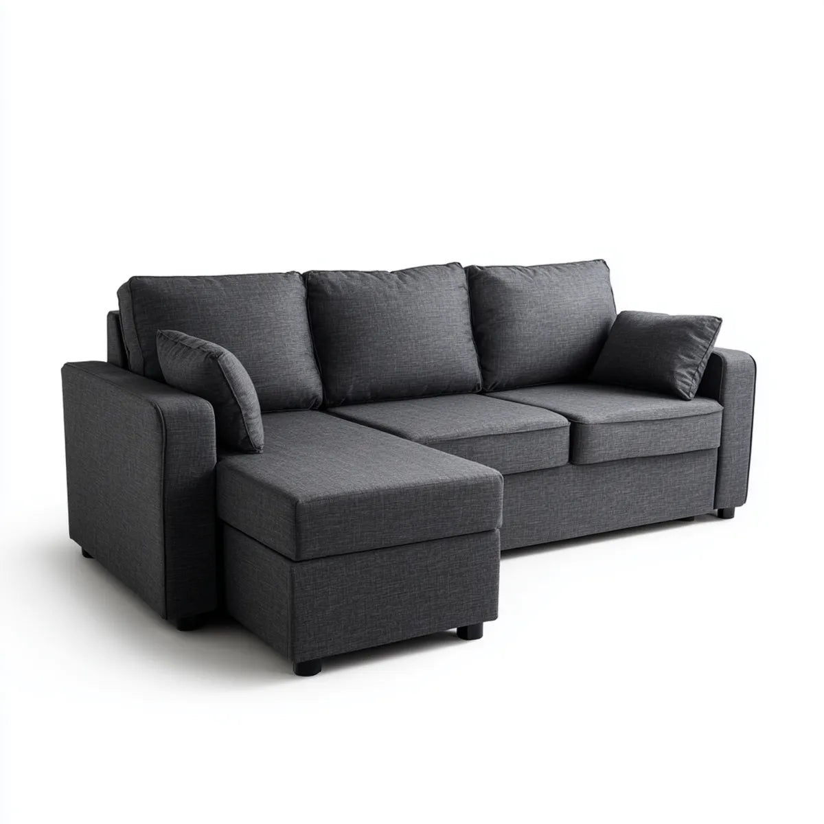 Sofa, Kanapa narożna z krzesełkiem z lewej szarej antracytu 240 x 160 x 85 cm w kształcie poliestru L