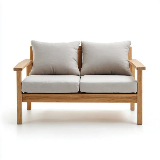 Sofa 2 beżowe fotele w litym drewnie akacyjnym i prostokątnym kształcie poliestru 120 x 70 x 75 cm
