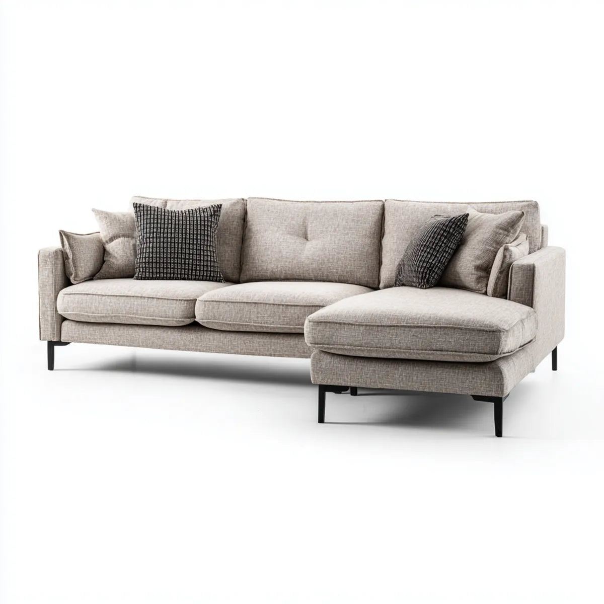 Sofa, Kanapa narożna z szewcem z prawej beżowej 250 x 160 x 85 cm w kształcie poliestru L