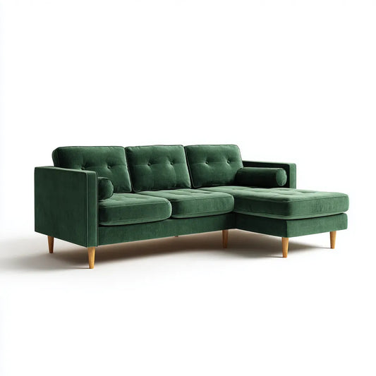 Sofa, Kącik sofa z szezlongiem zielony aksamit poliestrowy aksamit 230 x 150 x 85 cm