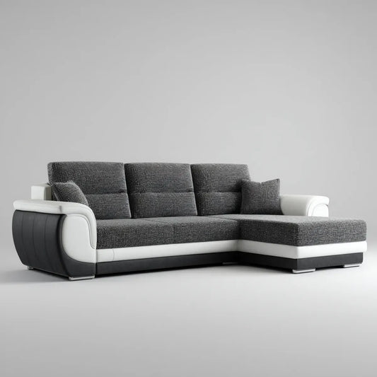 Sofa narożna 3 miejsca szary antracyt i biały w poliestrze i PU do 270 x 170 x 88 cm