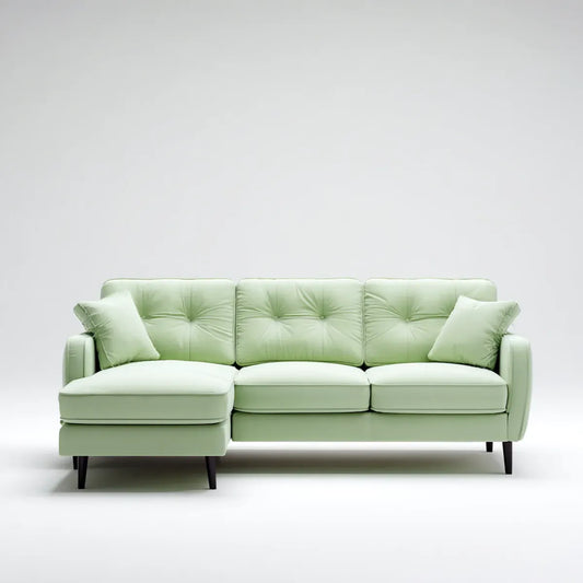 Sofa, Kanapa narożna z krzesełkiem 3 jasnozielone miejsca w skórze PU przy 250 x 155 x 85 cm