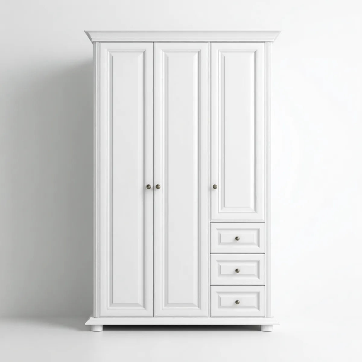 Szafa biała 3 drzwi 3 szuflady z płyty MDF 150 x 60 x 210 cm prostokątne