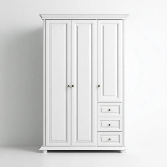 Szafa biała 3 drzwi 3 szuflady z płyty MDF 150 x 60 x 210 cm prostokątne