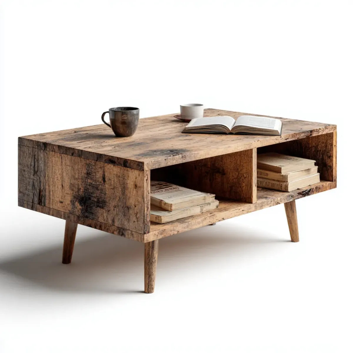 Stolik kawowy, prostokątny stolik kawowy z brązowym magazynem 110 x 60 x 45 cm w drewnie z recyklingu