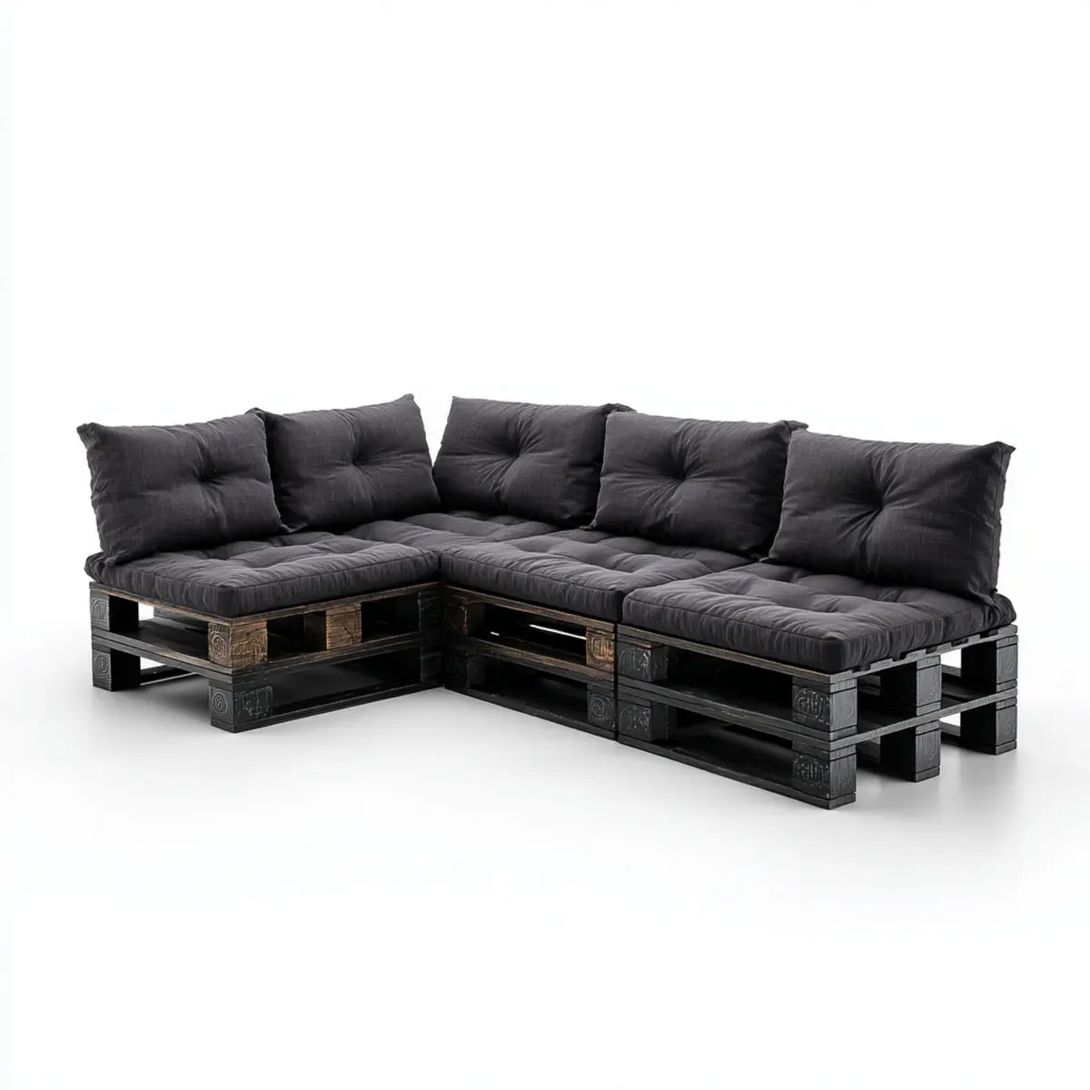 Sofa ogrodowa, Kanapa ogrodowa narożna w czarnej palecie z poduszkami antracytu 260 x 180 x 70 cm