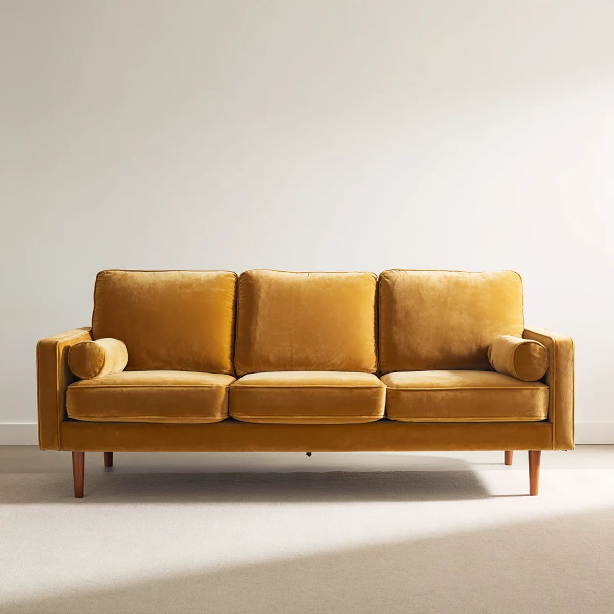 Sofa 3 miejsca musztarda 210 x 85 x 85 cm aksamit prostokątnego poliestru